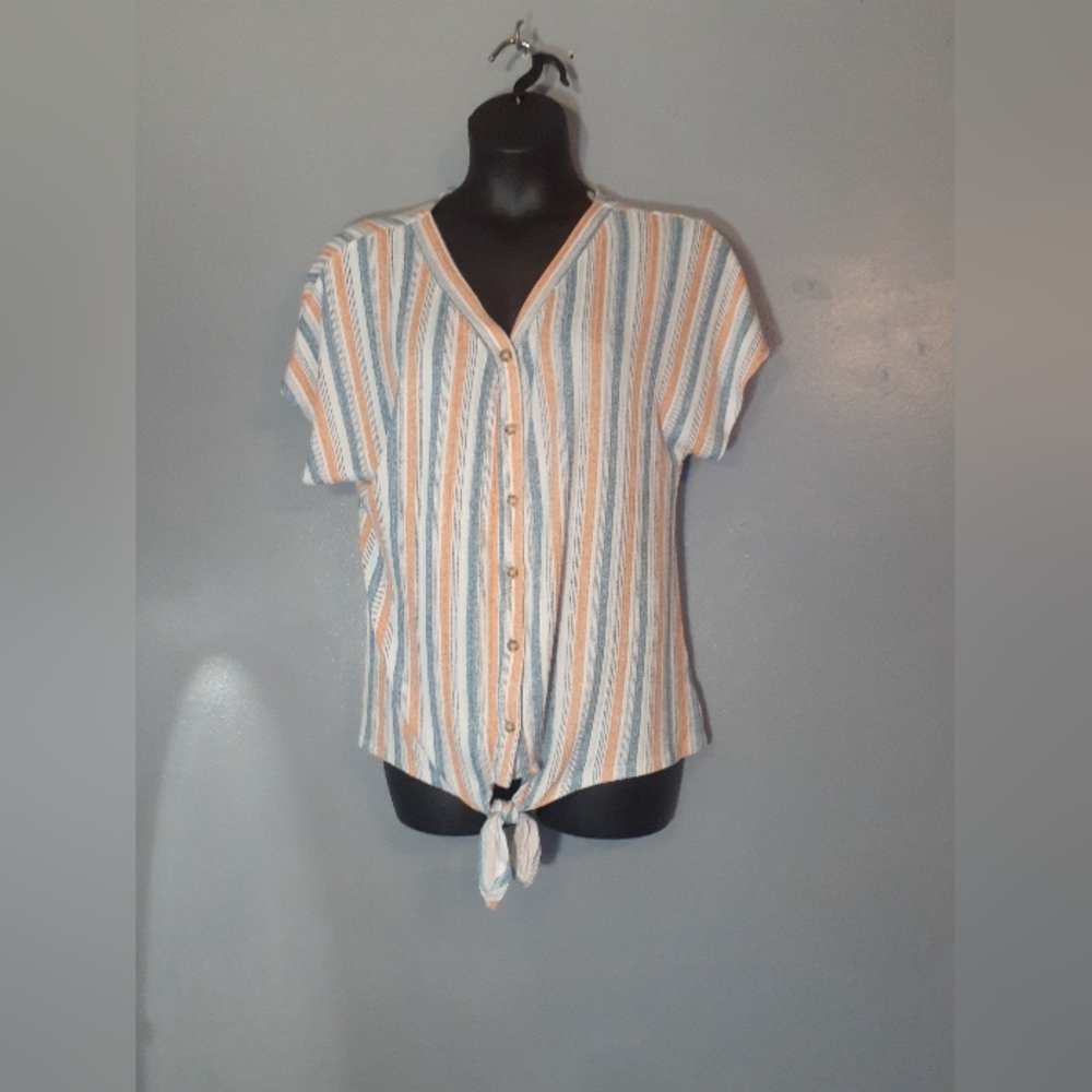 Blue Mood Striped Button-up Top